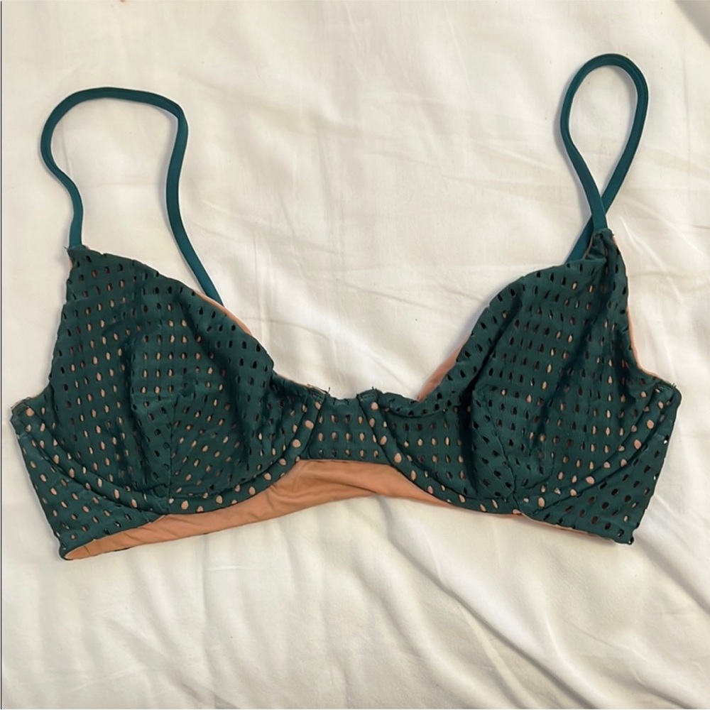 Acacia Swimwear Teal and Tan Bikini Top